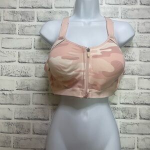 Layer 8 Women’s Maximum Support Pink Camo Zip Front Spirts Bra XL